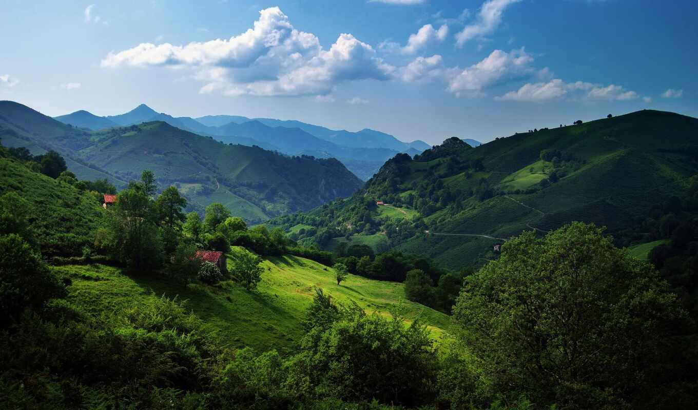 nature, sky, tree, green, mountain, landscape, cloud, hill, Spain, landform