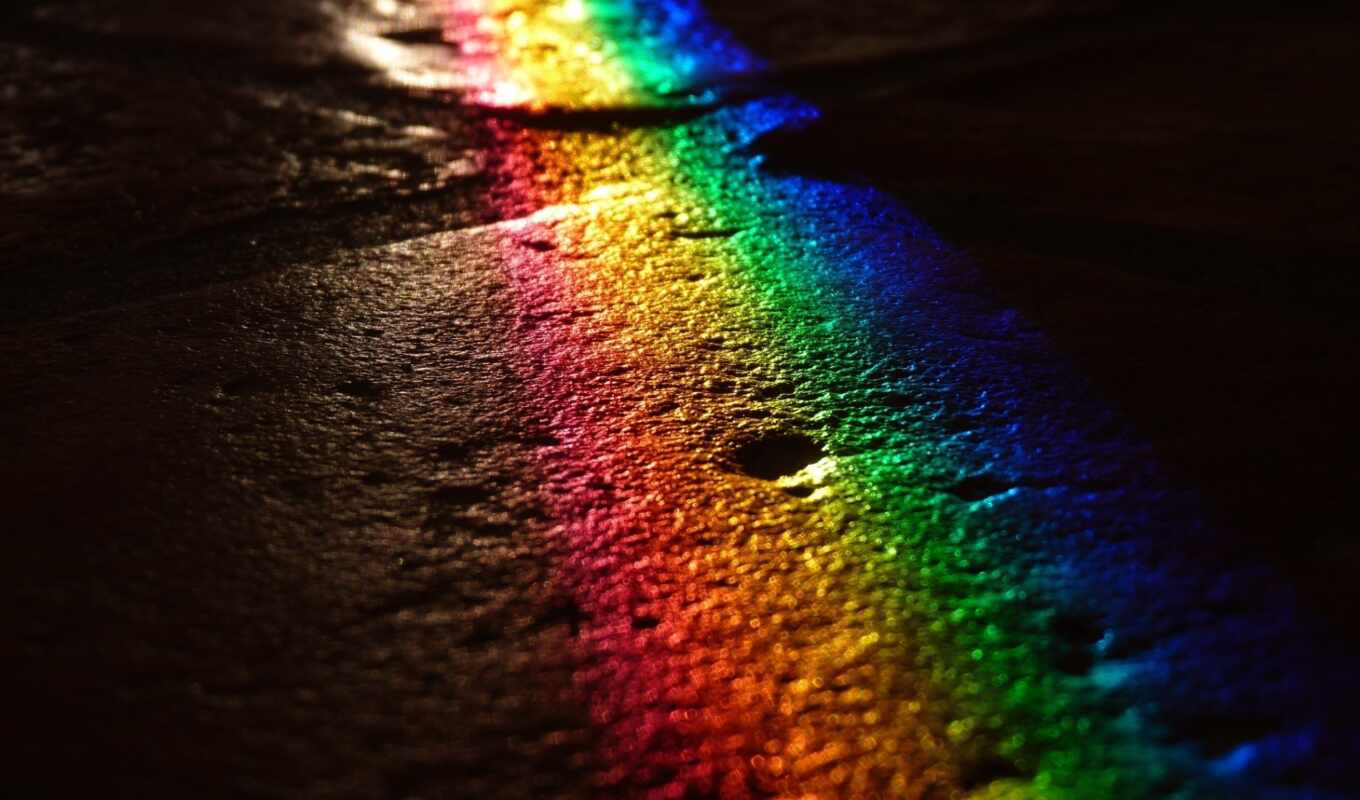 light, rainbow, night, road, paving stones