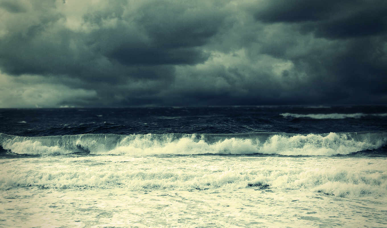 небо, буря, море, surf, волна, waves, пенка, тучи