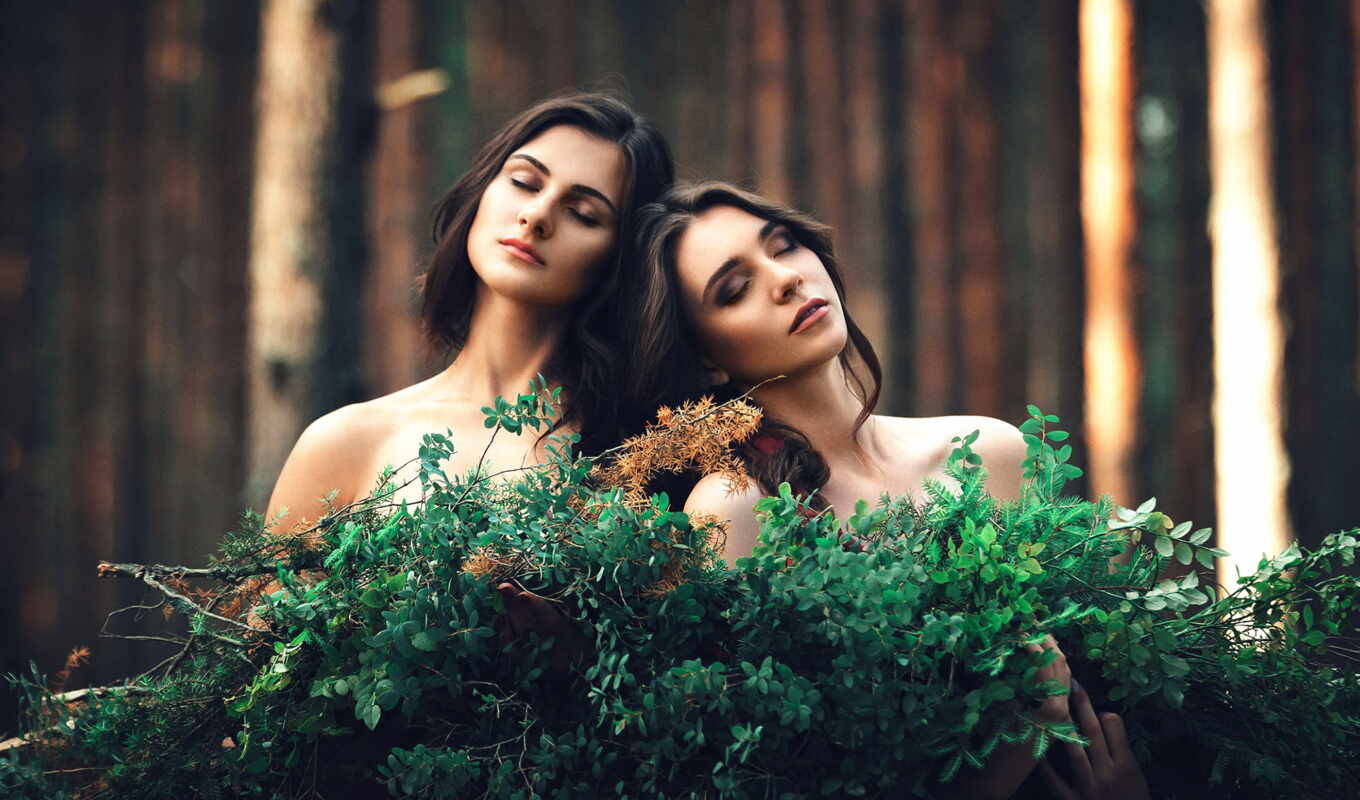 girl, room, two, friends, dress, forest, devushki, girlfriend, twigs