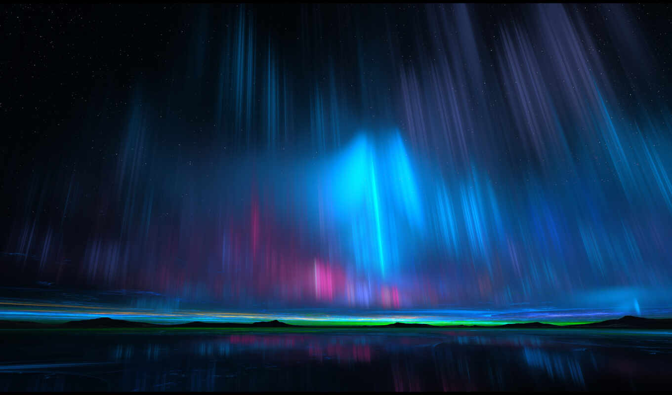 night, water, lights, north, aurora, northern, borealis, glow
