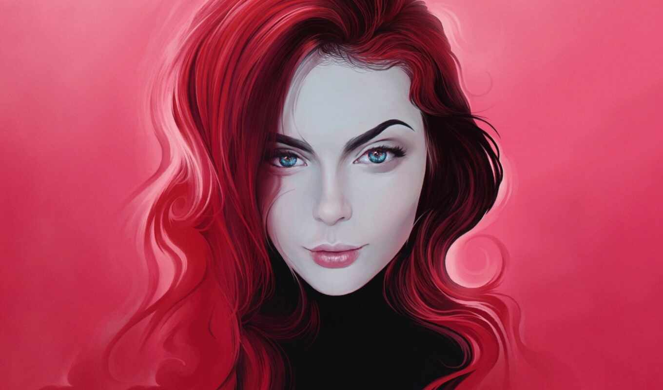 art, девушка, женщина, фон, digital, red, волосы, portrait, artwork, artist, redhead