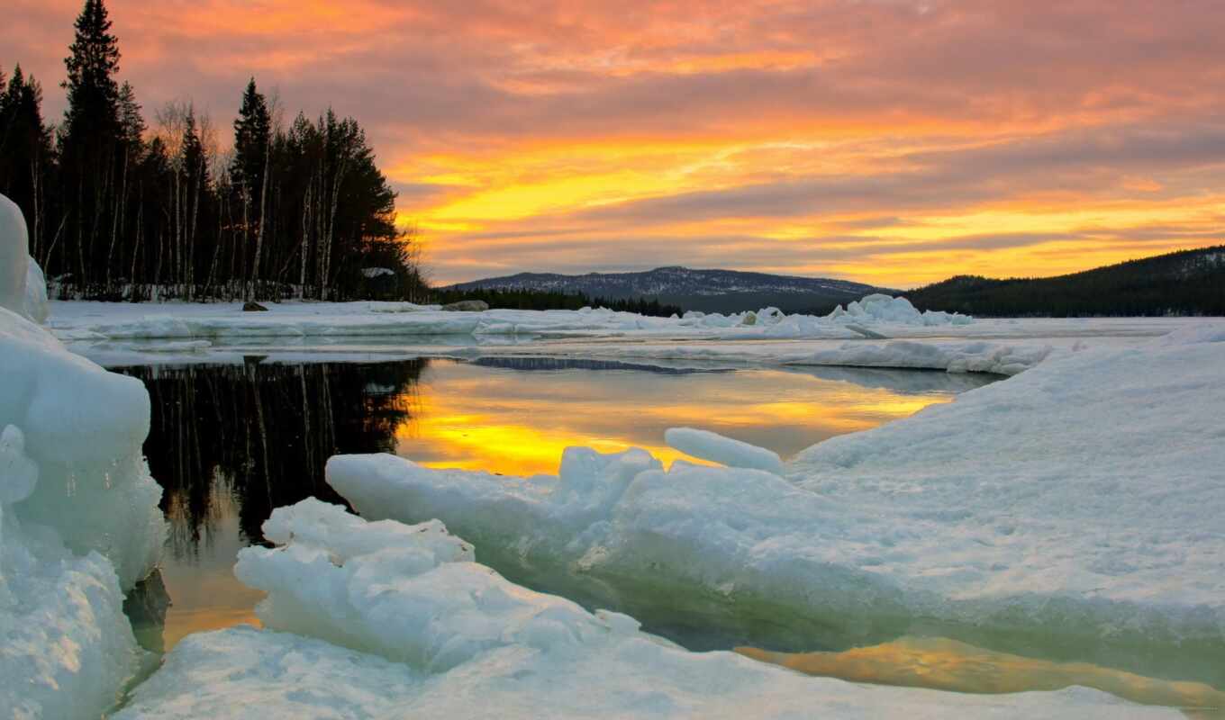 lake, nature, sky, ice, winter, screen, trees, lake, frozen
