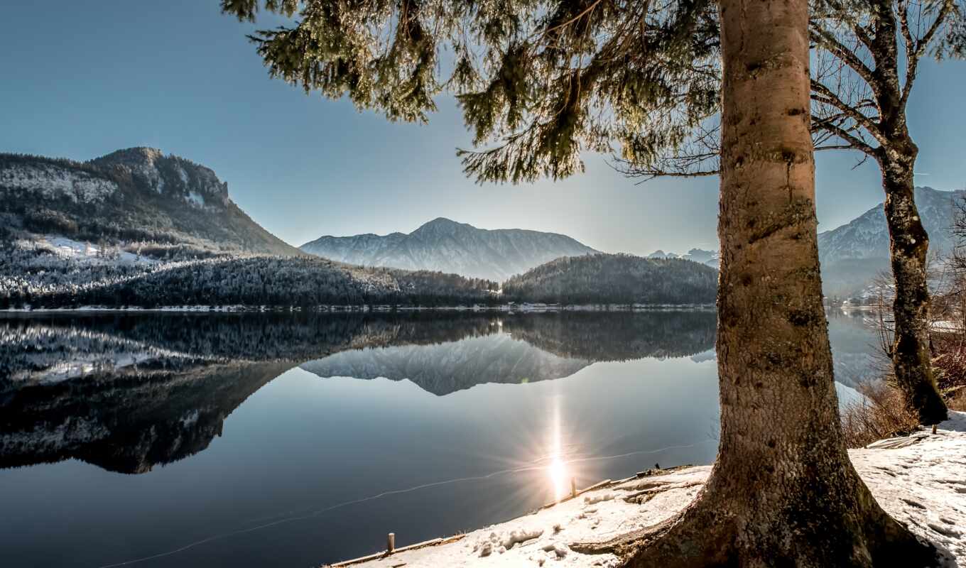 lake, mountain, landscape, Austria, altaussee, parabolic