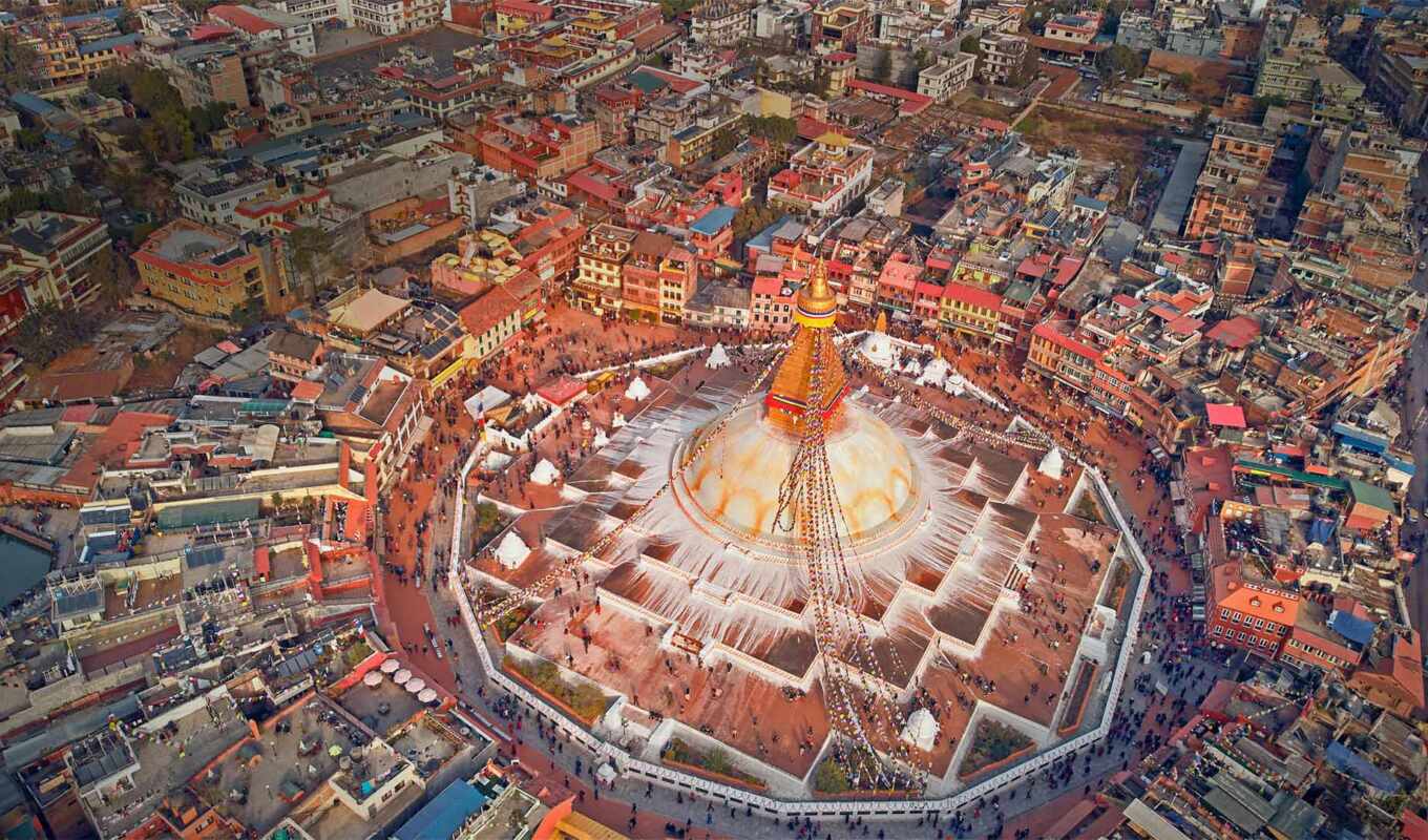 view, aerial, stupa, boudhanath