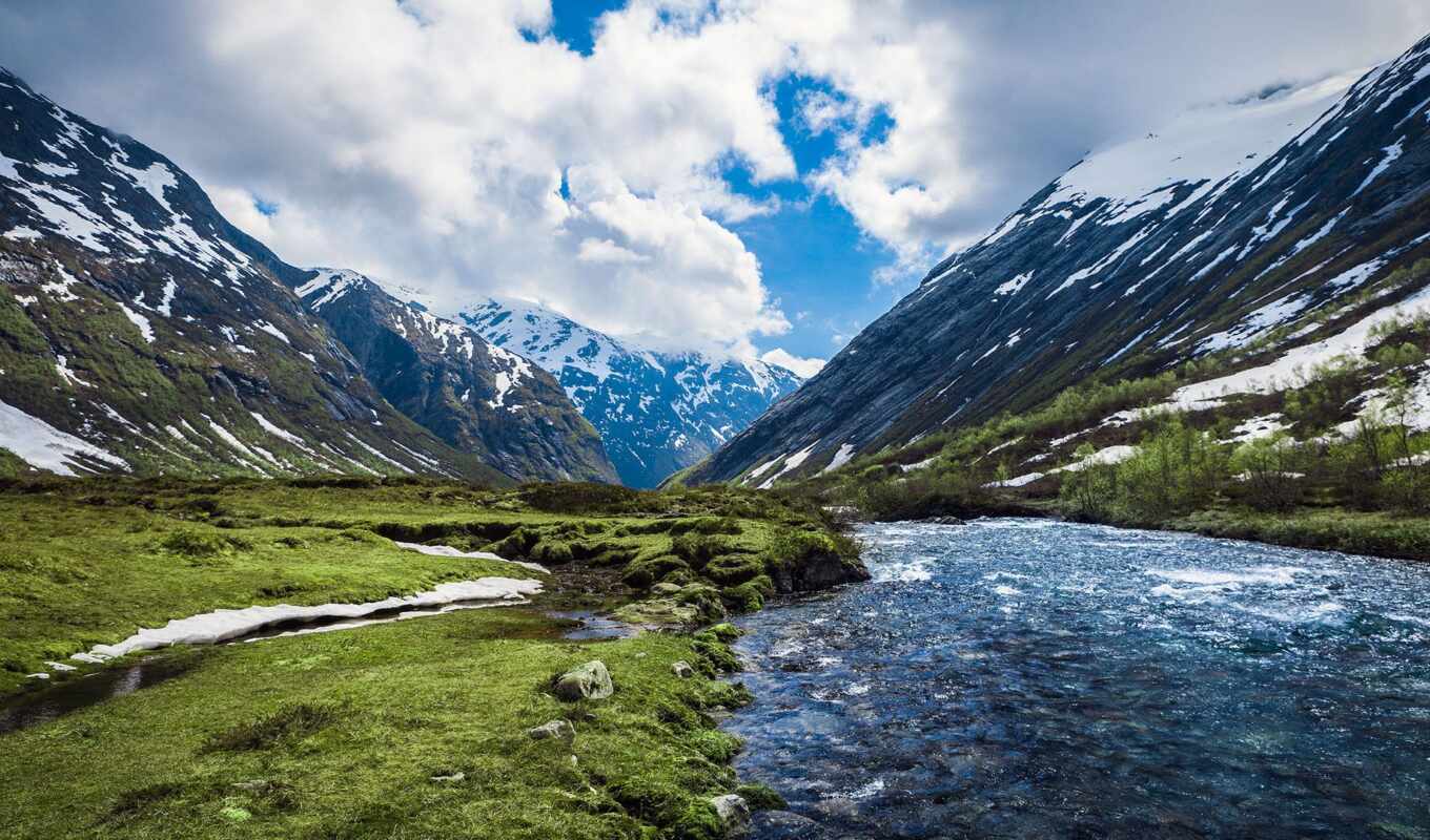 nature, beautiful, screensavers, river, Norway, norwegian, mountains, hills