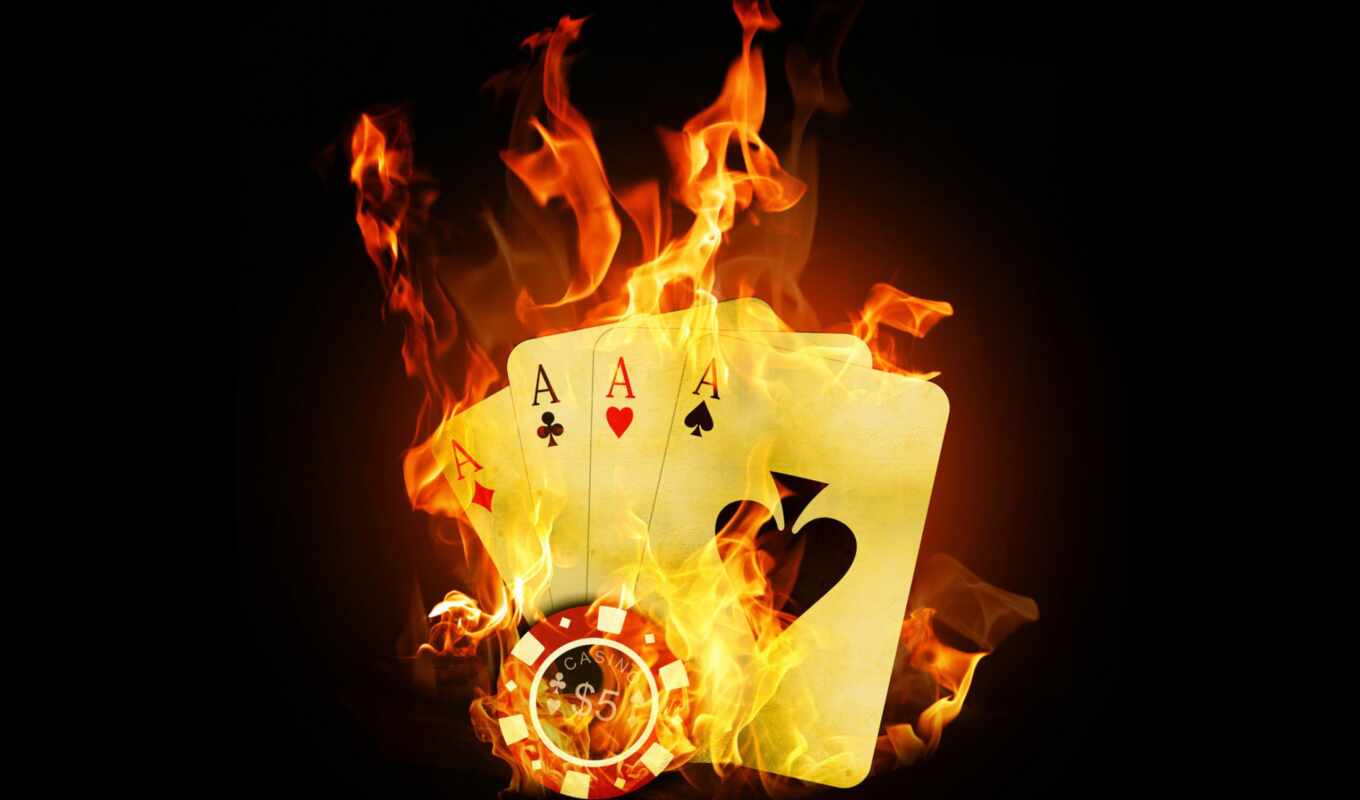 огонь, пламя, карты, покер, казино, тузы