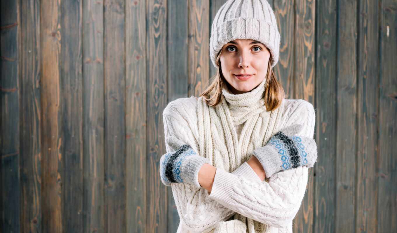 girl, woman, a cap, winter, sweater, arm, hat