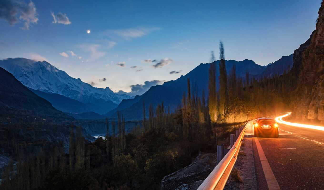 природа, картинку, широкоформатные, дорога, вечер, дороги, pakistan, горы, hunza
