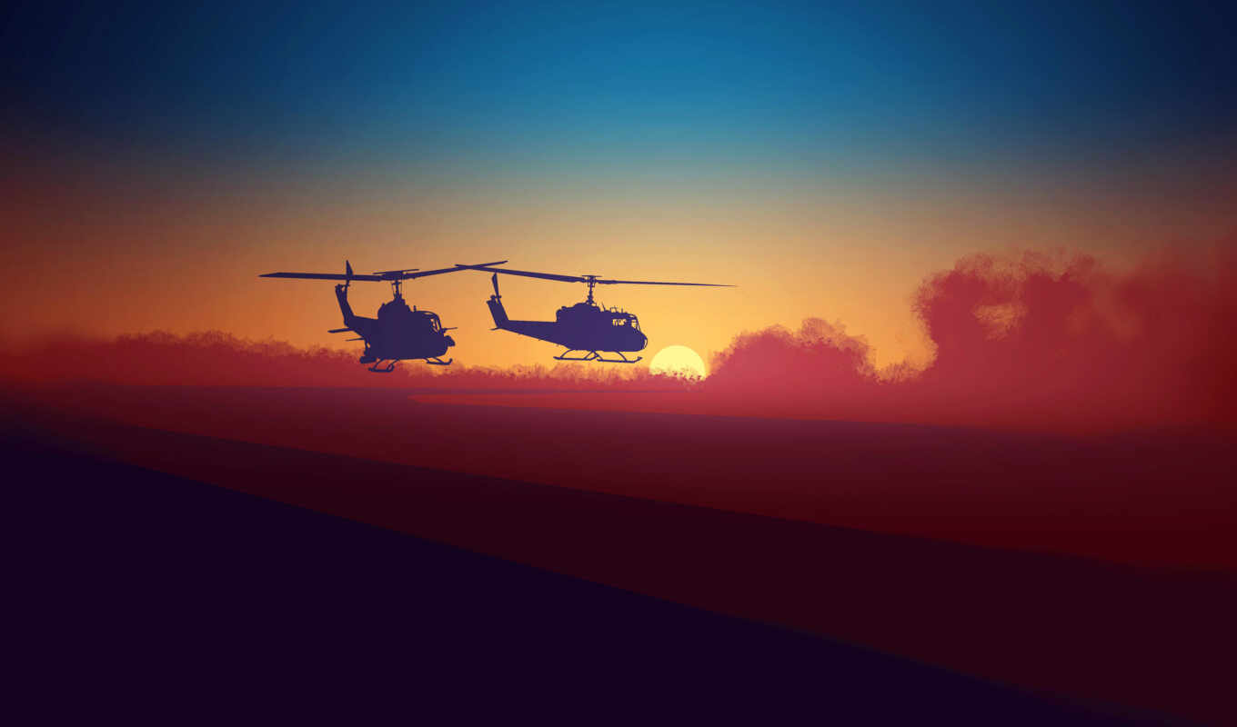 небо, закат, военный, вертолет, bell, .