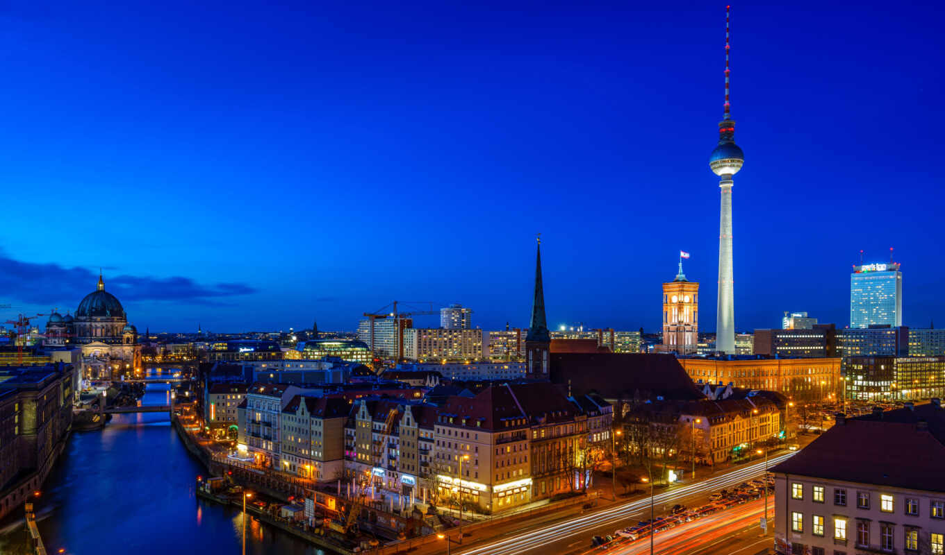 city, night, Germany, Berlin