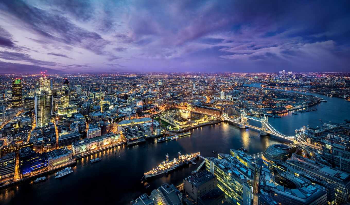 city, night, london, panorama