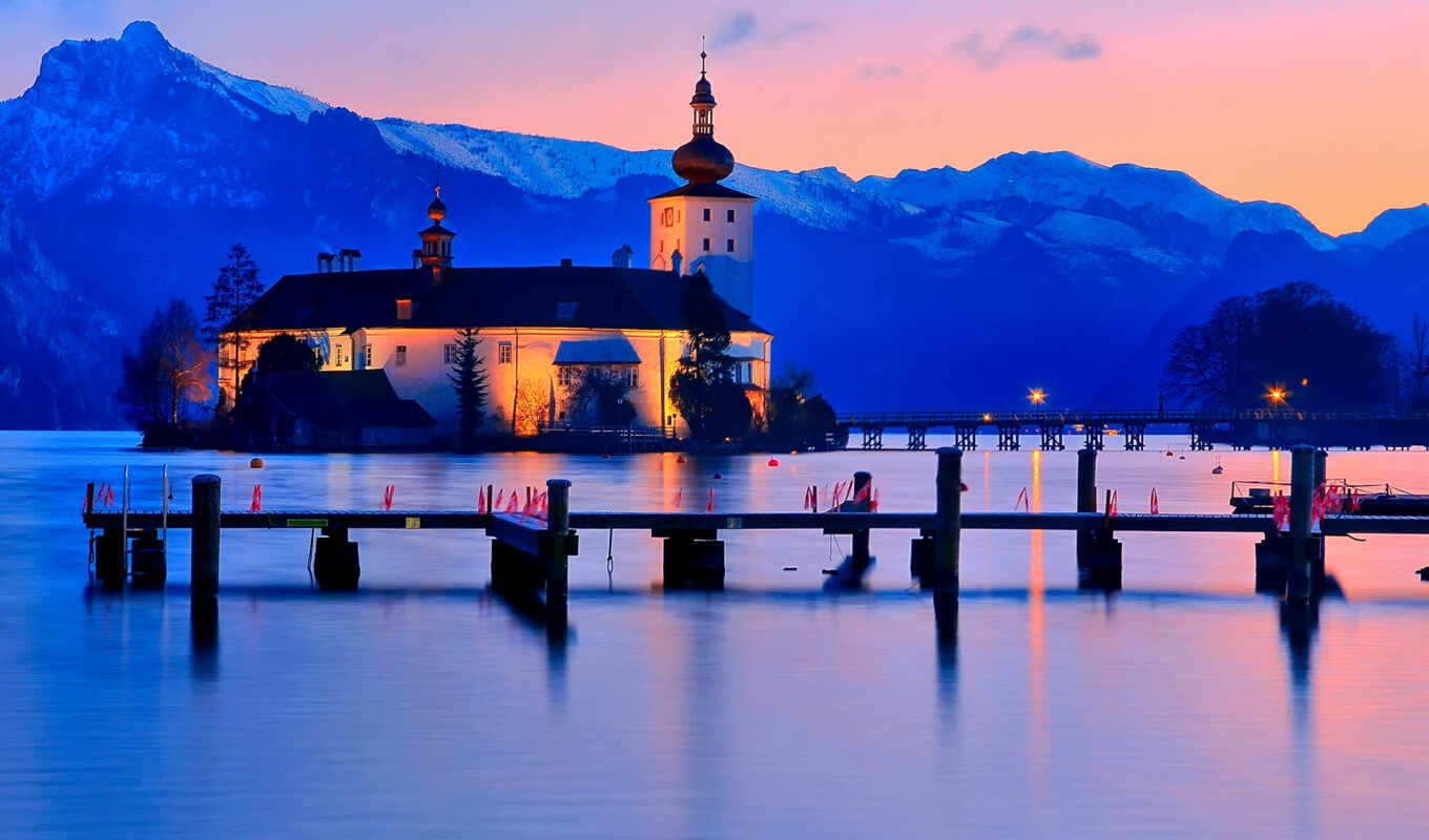 lake, city, Austria, mountains, the alps, images, Traun, gmunden