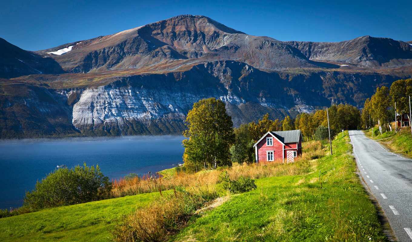 природа, house, гора, дорога, река, build, норвегия, дорогой, norwegian, ullsfjorden