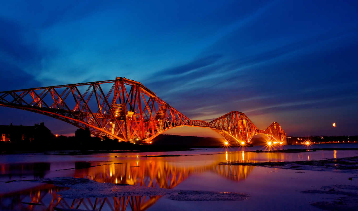 ночь, мост, прочие, шотландия, pont, scotl, firth