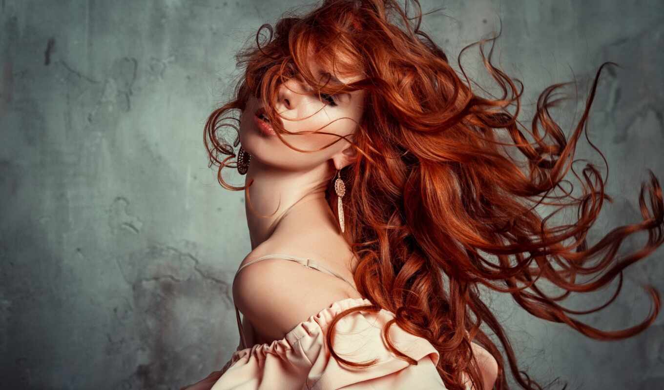woman, eye, hair, dark, redhead, lily, wind