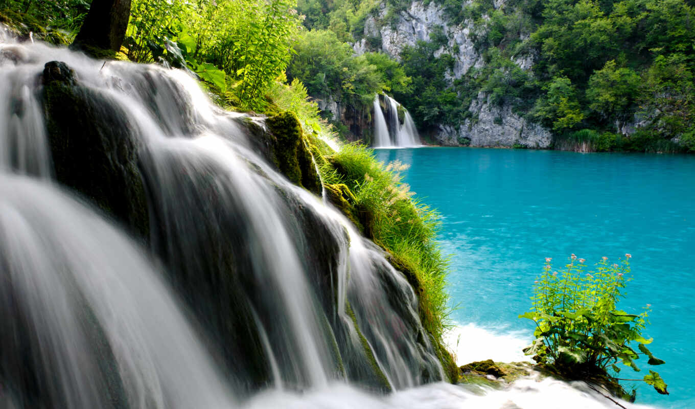 озеро, водопад, водопады, озера, фоны, хорватии, плитвицкие, высоким, рїрѕс