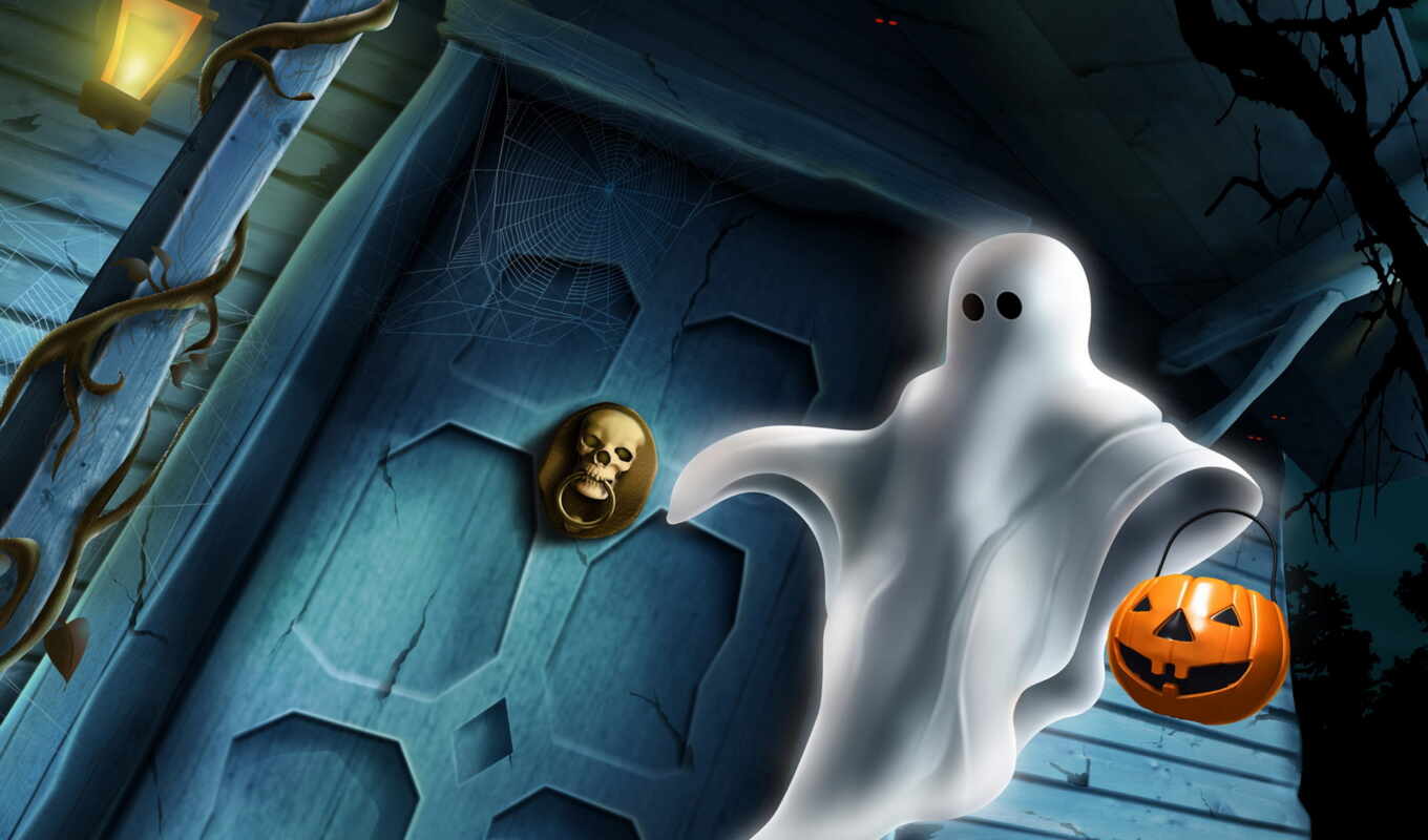 free, skull, ghost, the door, halloween, pumpkin, lantern, hang, ghost