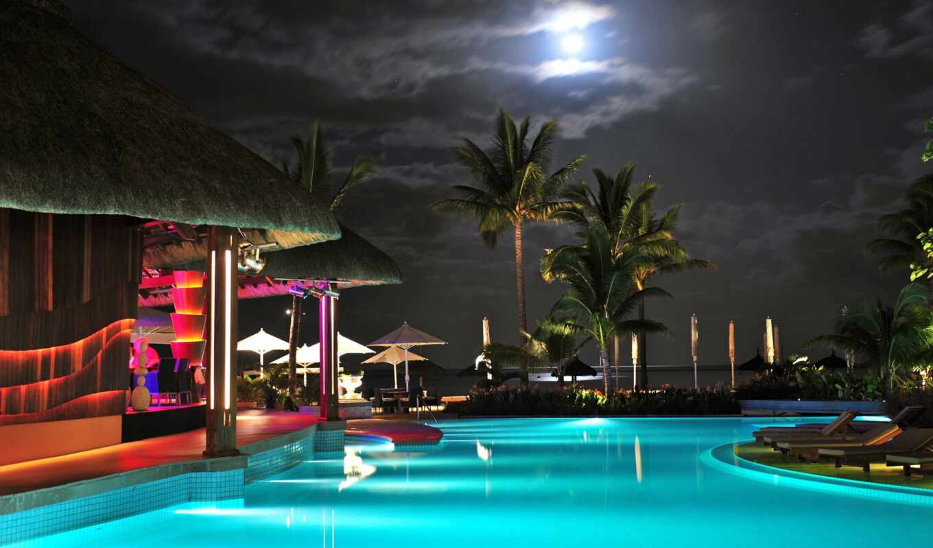 природа, free, ночь, луна, вечер, hotel, море, бассейн, palm