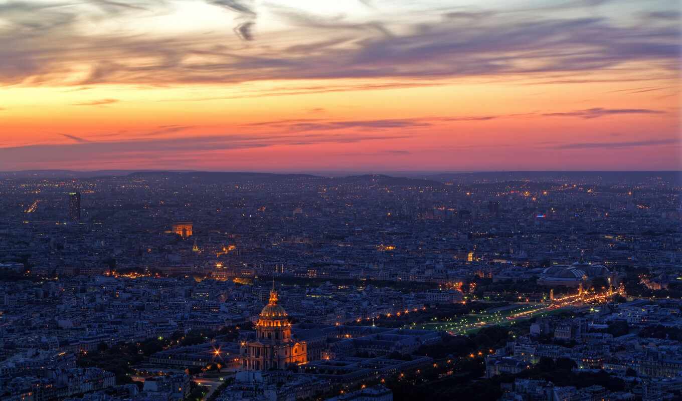 nature, sunset, city, evening, landscape, fire, horizon, beautiful, urban, miro, France