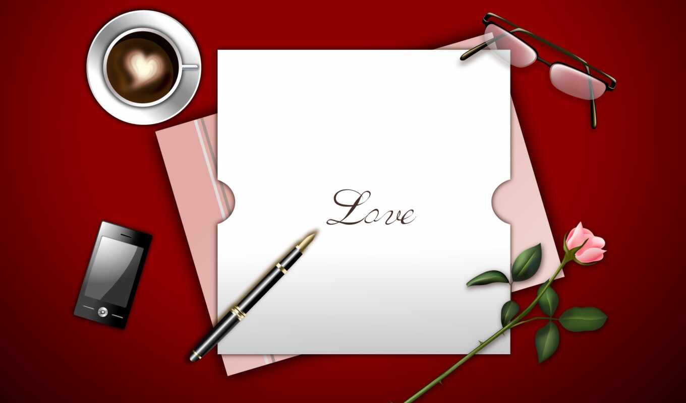 rose, telephone, love, drawing, coffee, glasses, a pen, letter