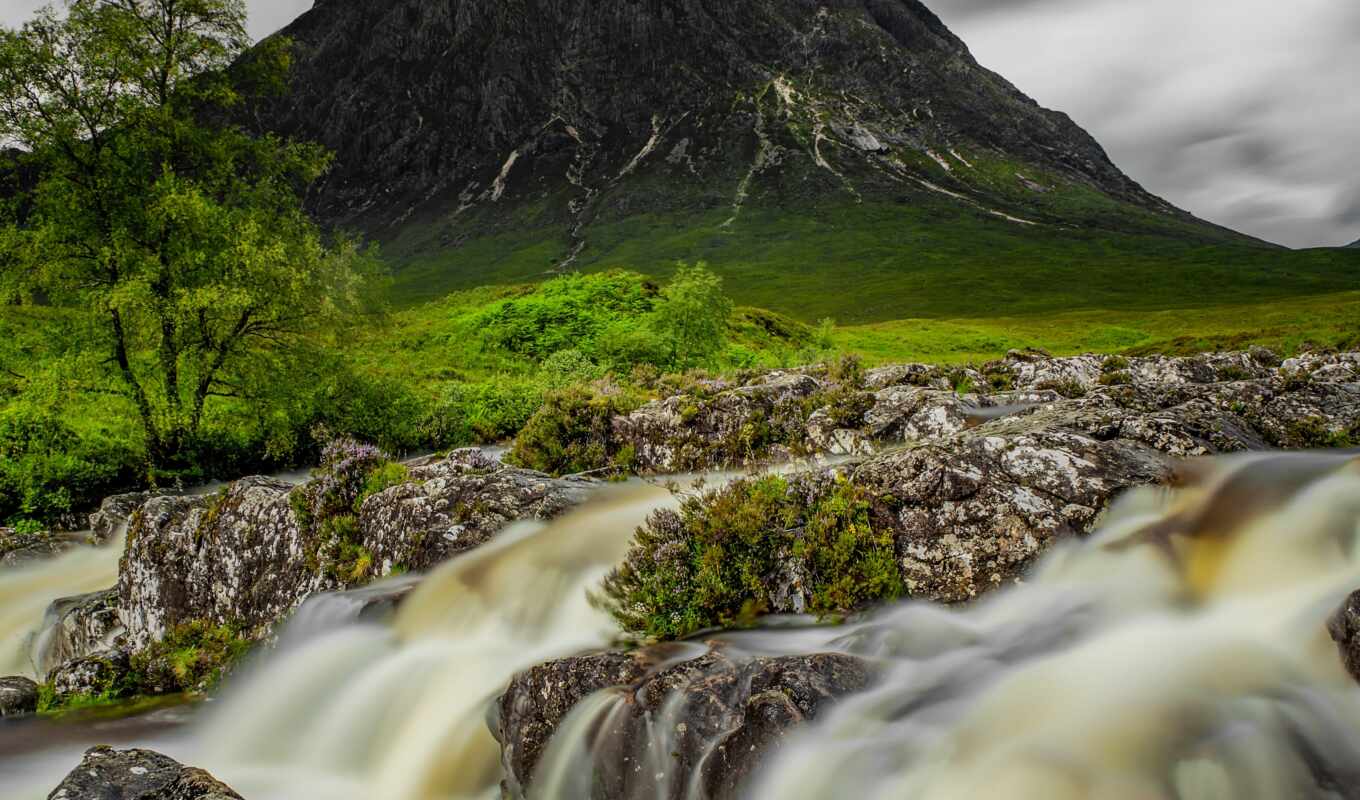 nature, gray, water, perfect, river, waterfall, Scotland, outdoors, buachaille, and, eite