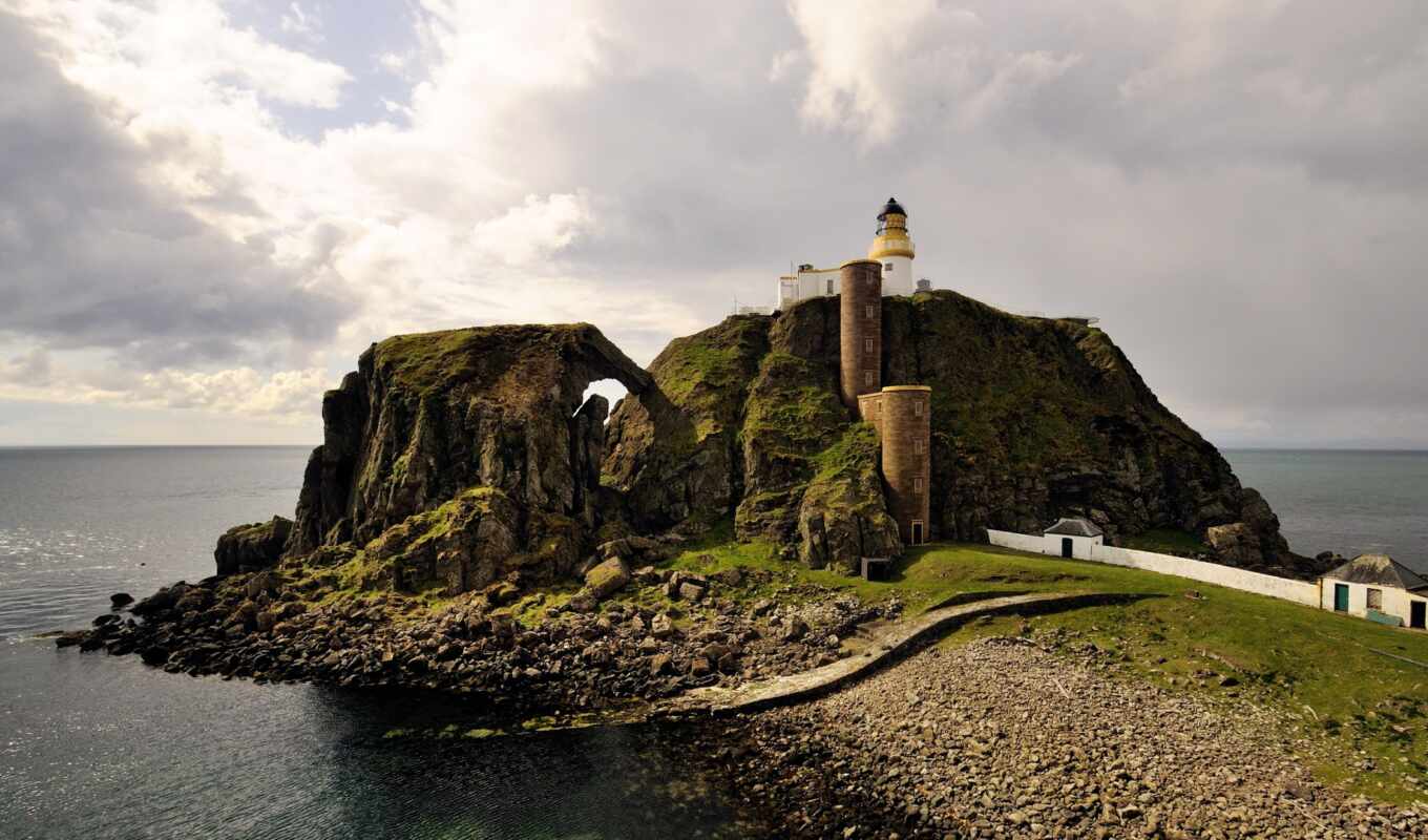 rock, lighthouse, island, Scotland, sand