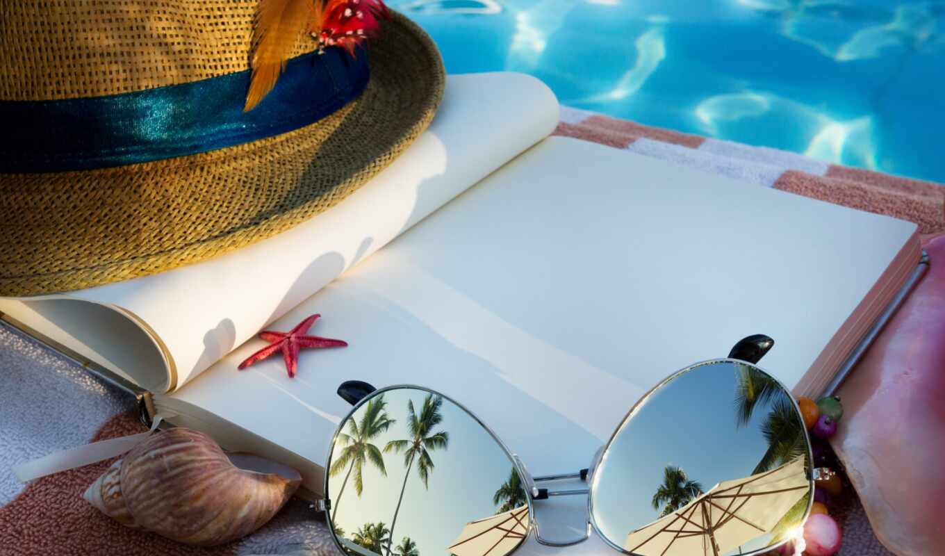 art, sur, soleil, plage, paille, livre, lunettes, chapeau