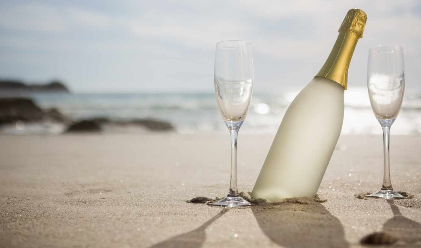 фото, пляж, шампанское