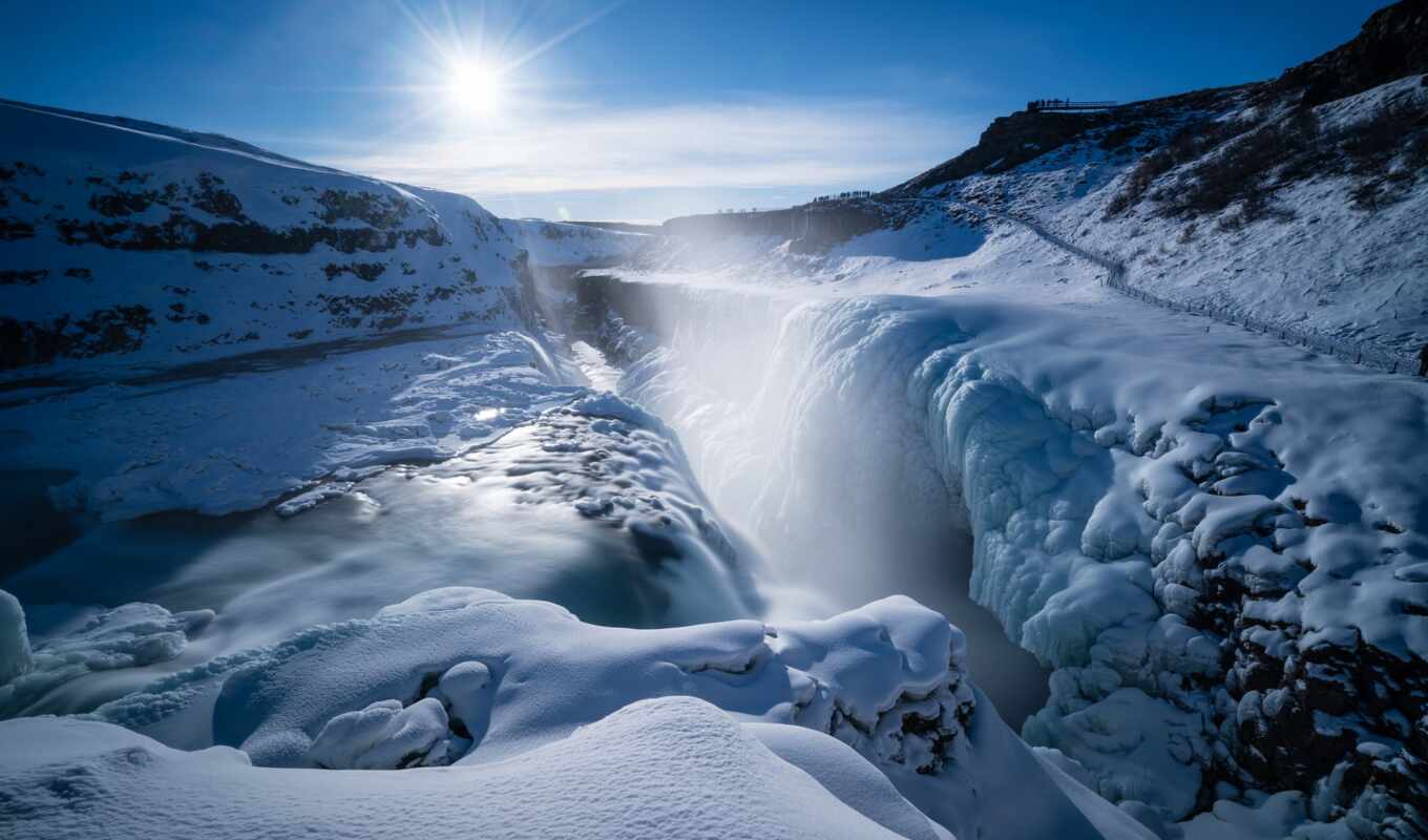 winter, водопад, iceland