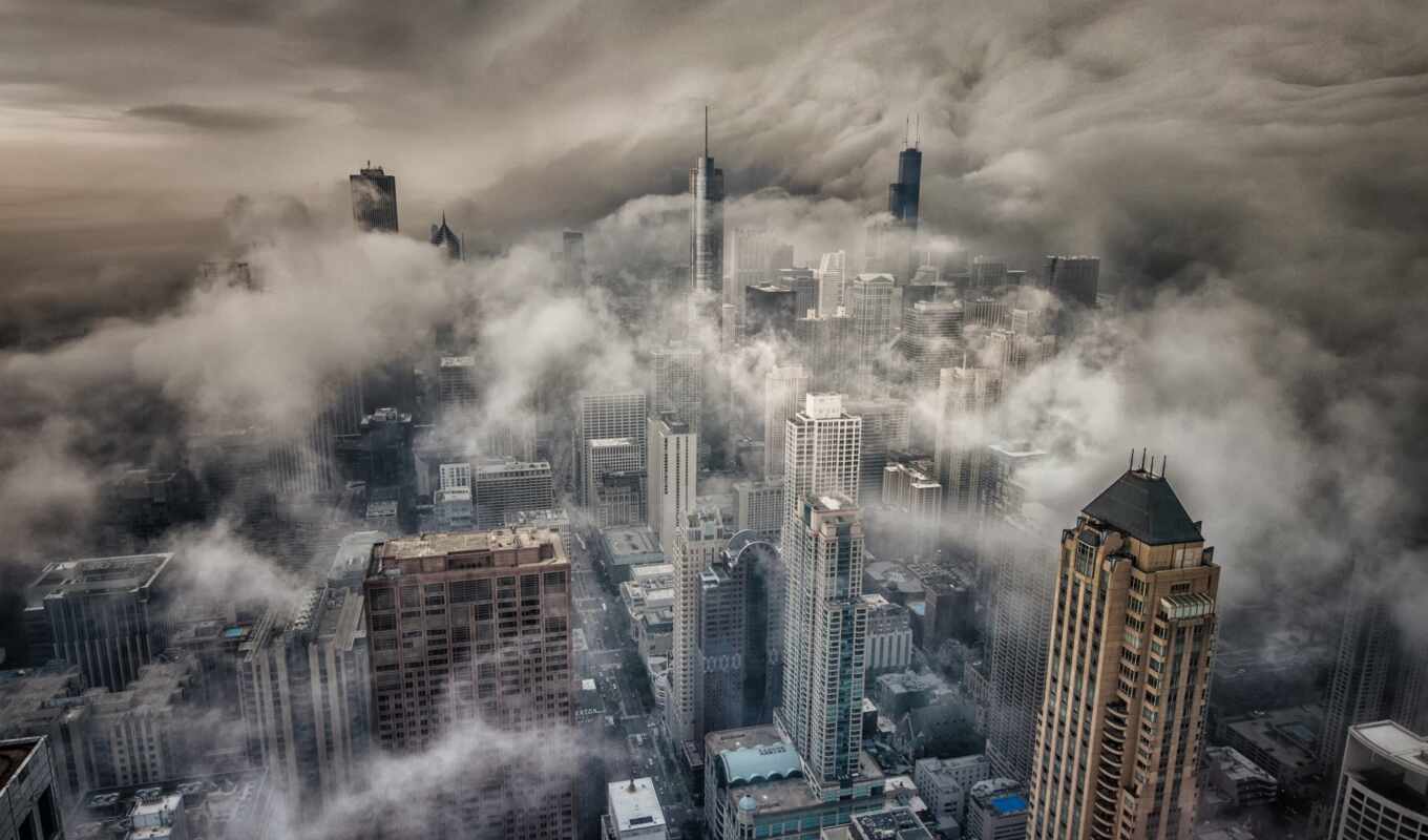 house, city, height, fog, chicago