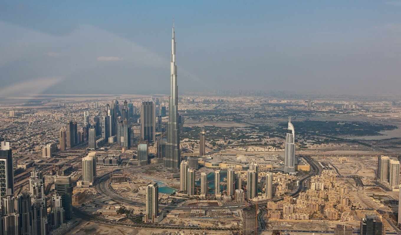 здания, united, между, арабский, будет, park, gardens, discovery, plane, dubai, uae, emirates, mall, огромной, arabian, справа, переднем, райнами, виден