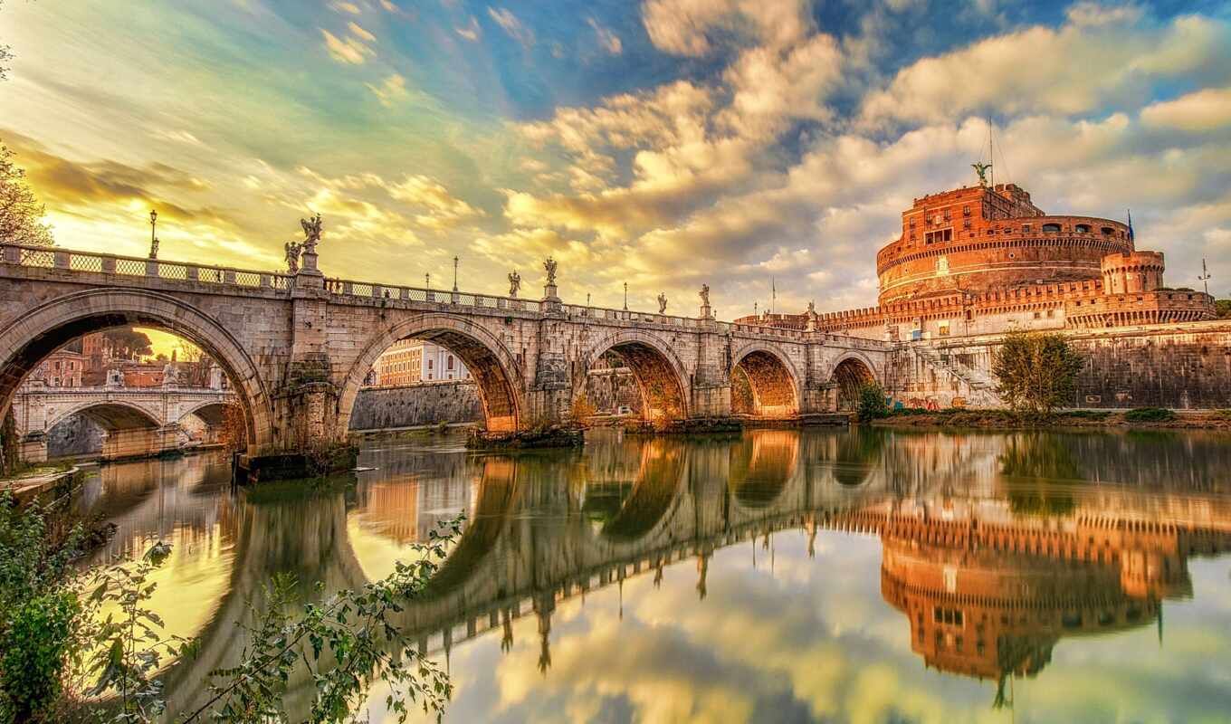 city, Bridge, castle, magazine, river, reflection, travel, italy, rome, inspire