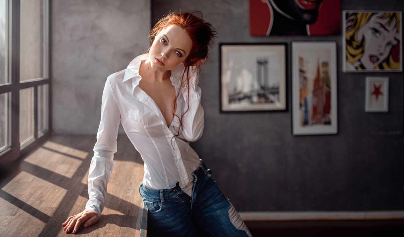 georgia, portrait, shirt, fashion, redhead