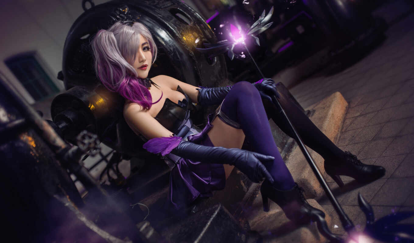 girl, purple, weapon, lights, pose, fire, see, youtube, sing