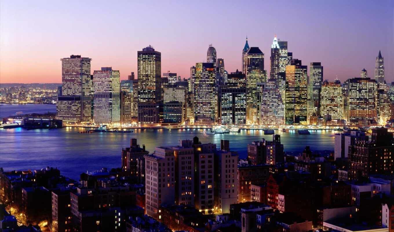 new, city, night, lights, skyscrapers, new, york