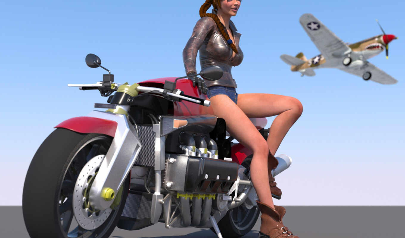 art, девушка, мотоцикл, rendering, арт, визуализация