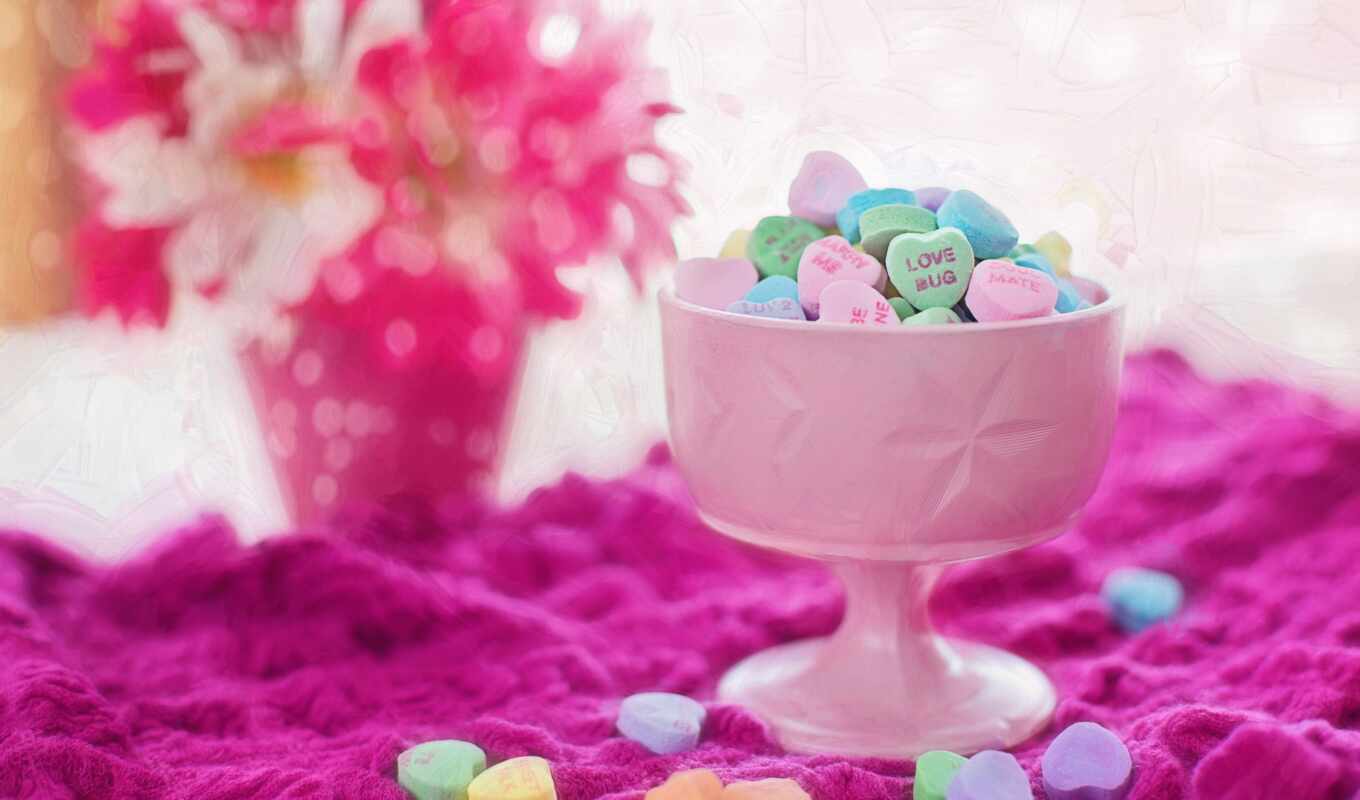 love, a laptop, candy, heart, day, valentine, holiday