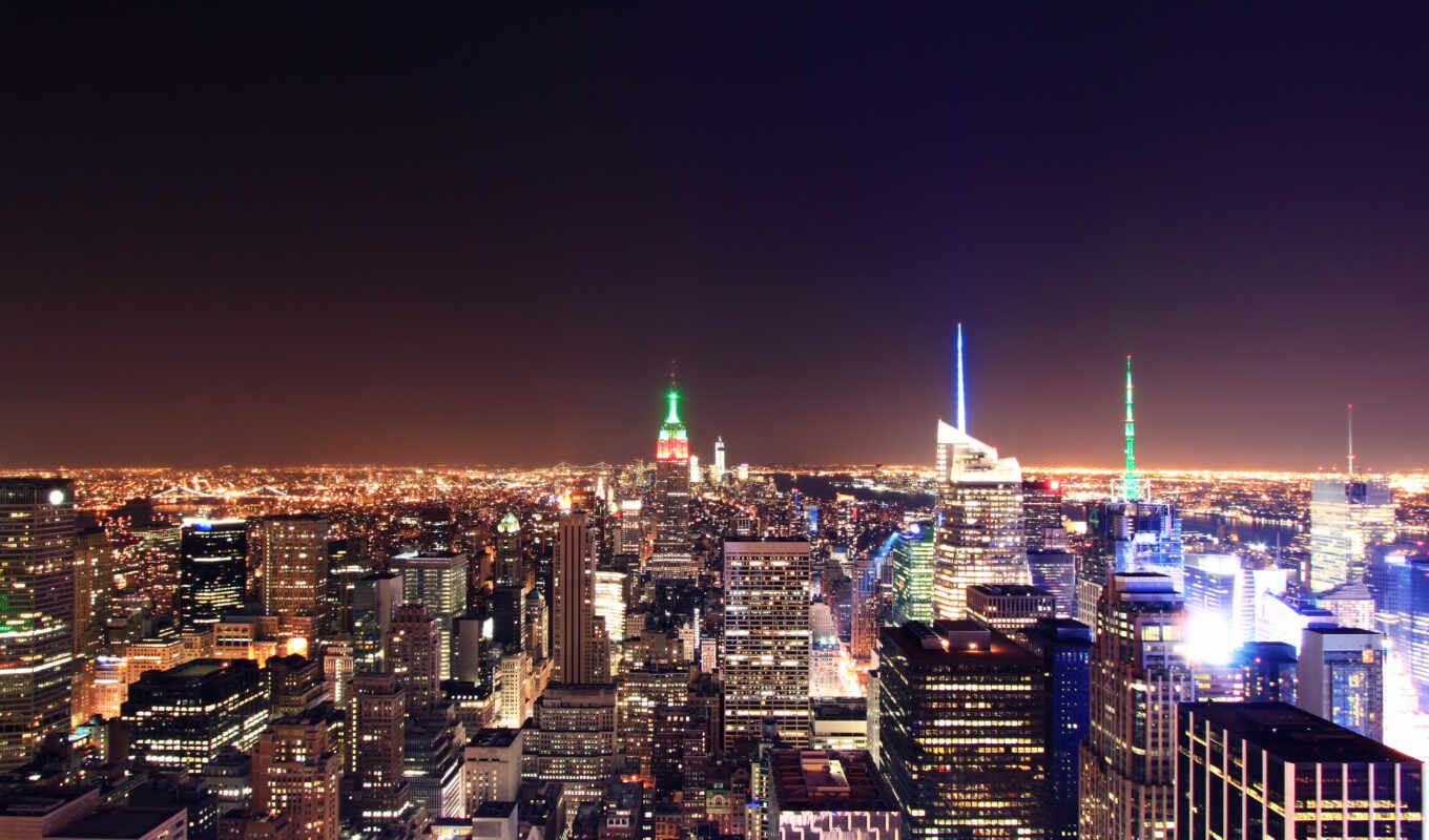 город, ночь, нью, york, небоскрёба
