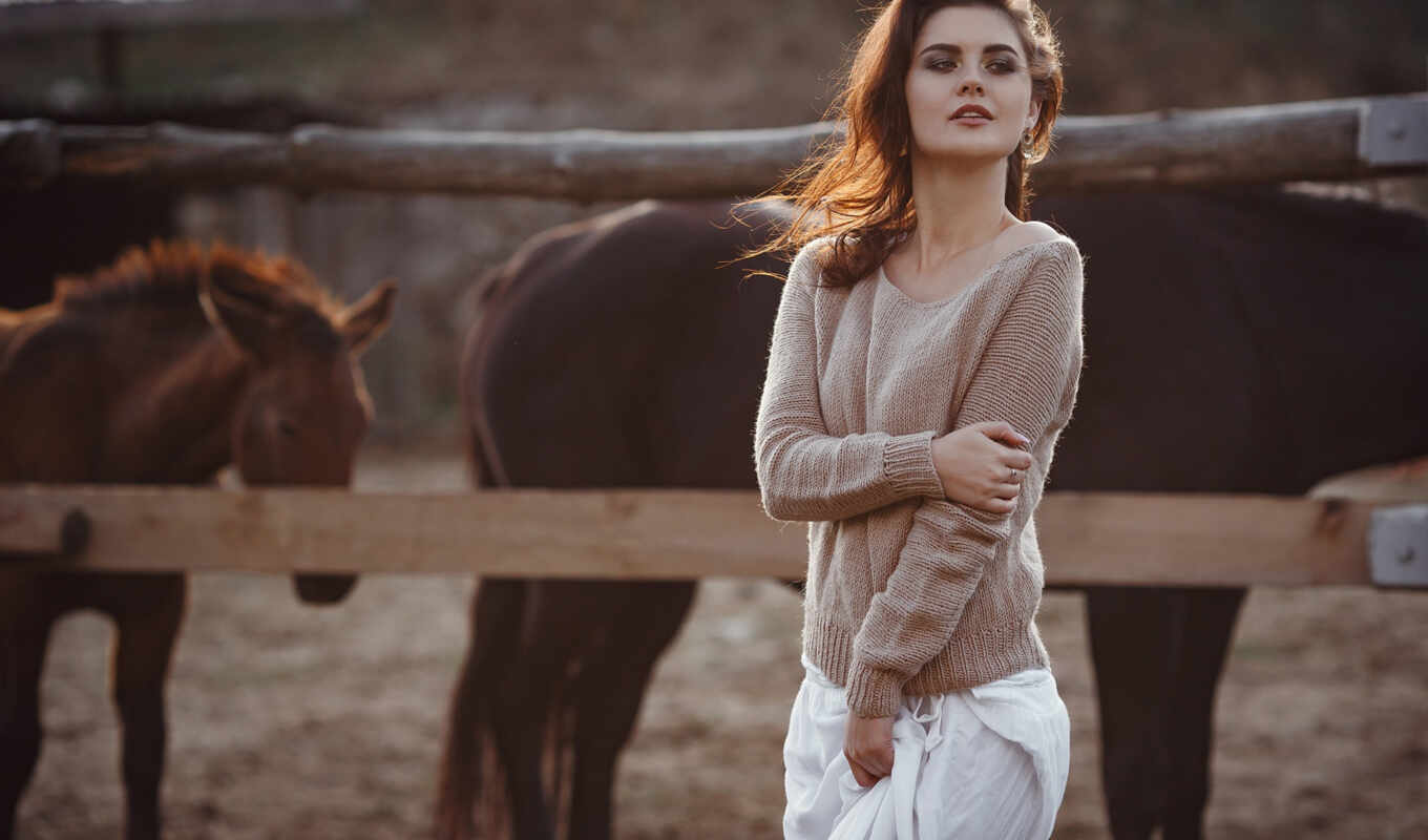 photo, woman, horse