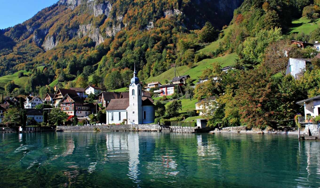 озеро, high, resolution, landscape, швейцария, şehir, gooollll, горы