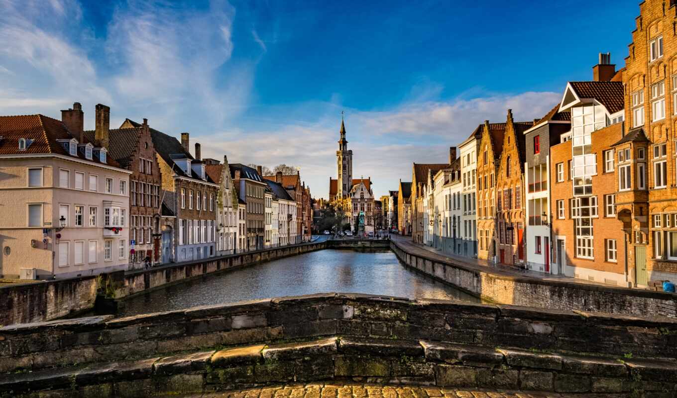 house, city, water, way, village, river, reflection, Belgium, landmark, bruges