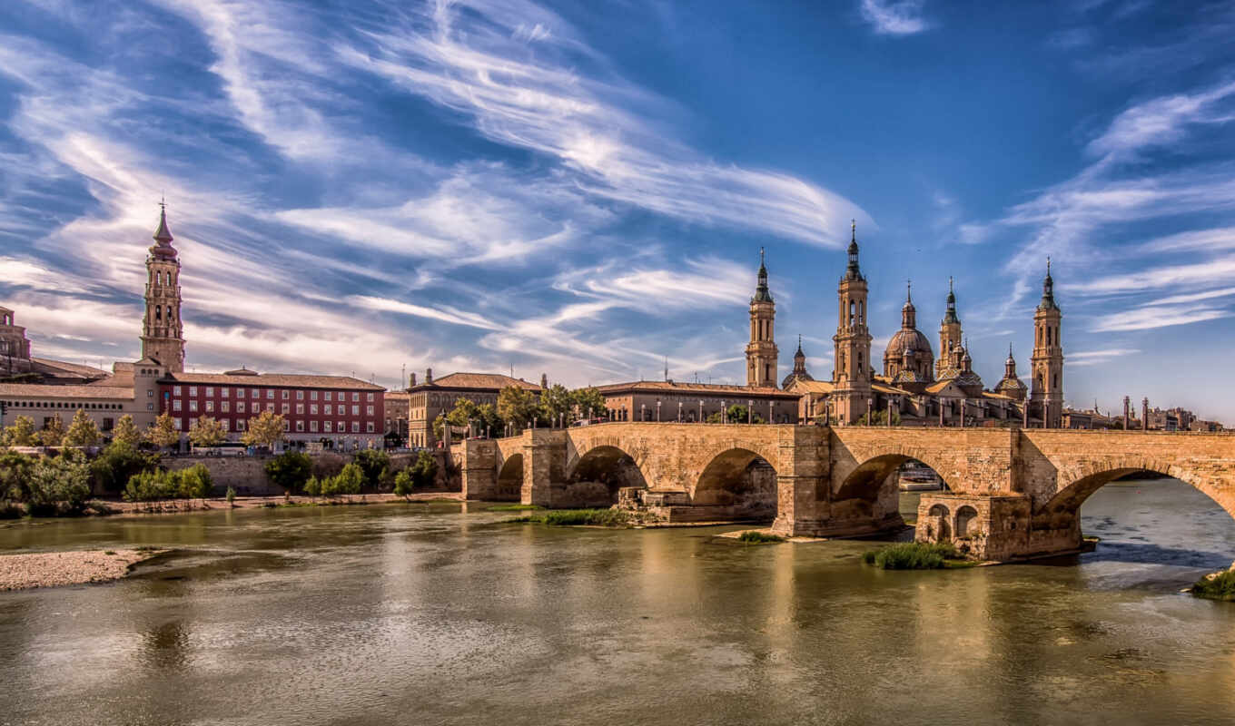 sky, Bridge, of, river, Spain, pillar, zaragoza, our, bass faces, if-now