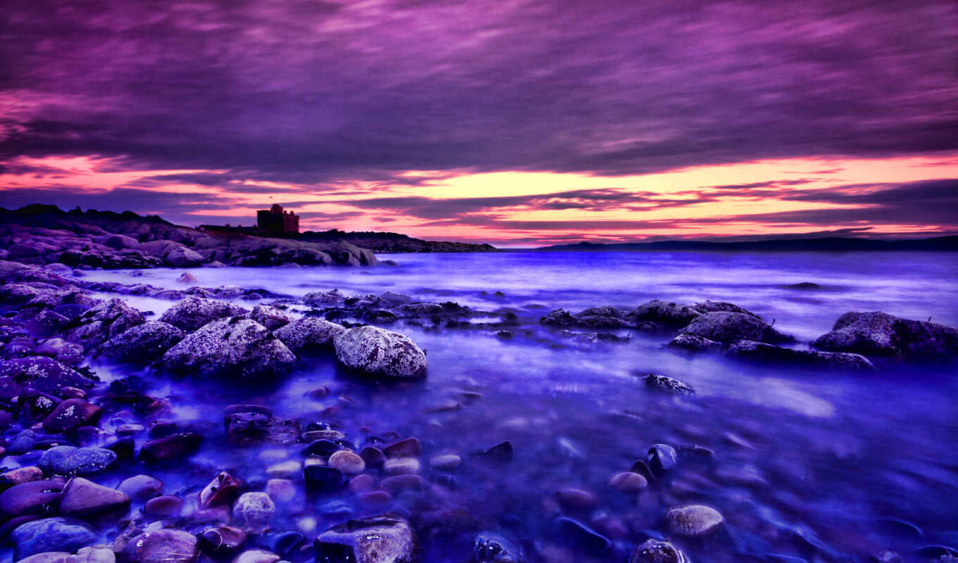 purple, закат, water, море, берег, пост, красавица