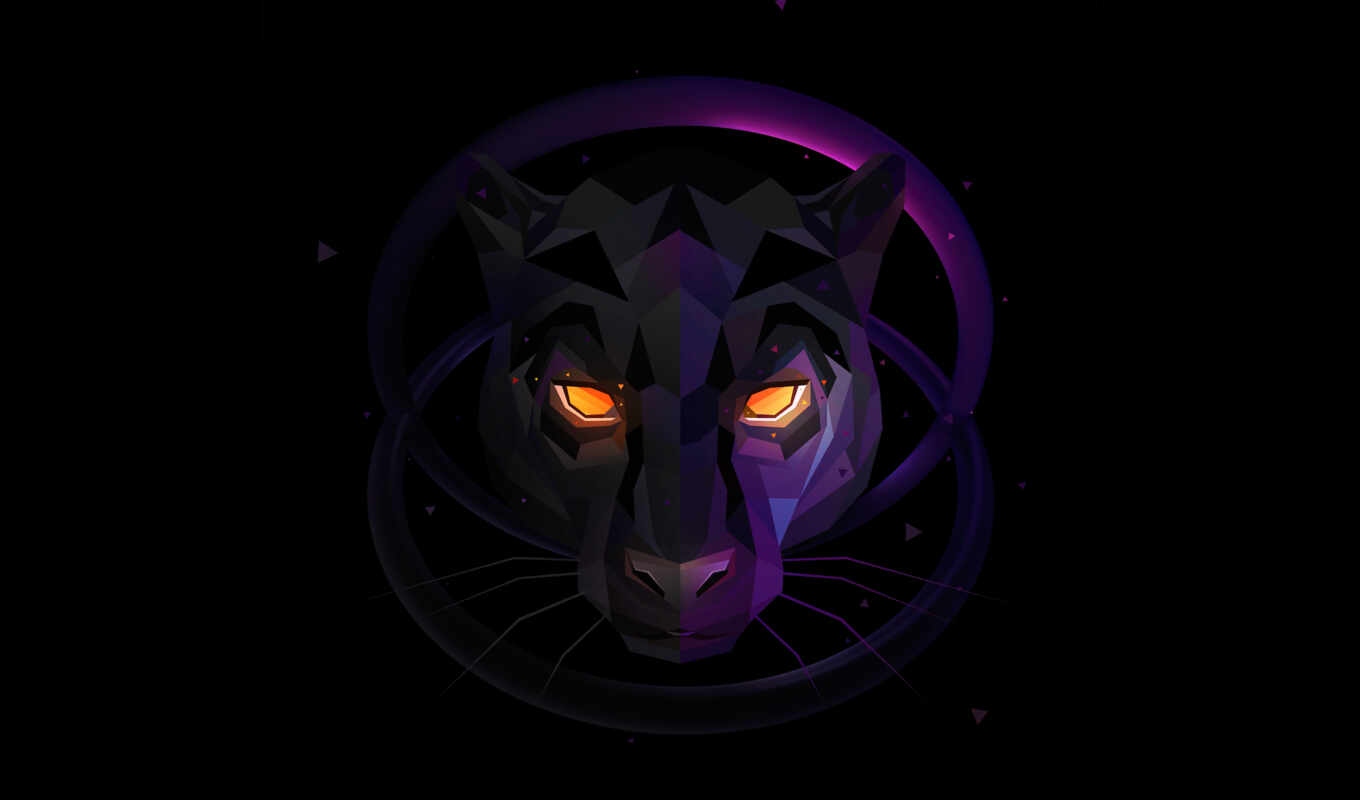 art, black, abstract, волк, panther, low, poly