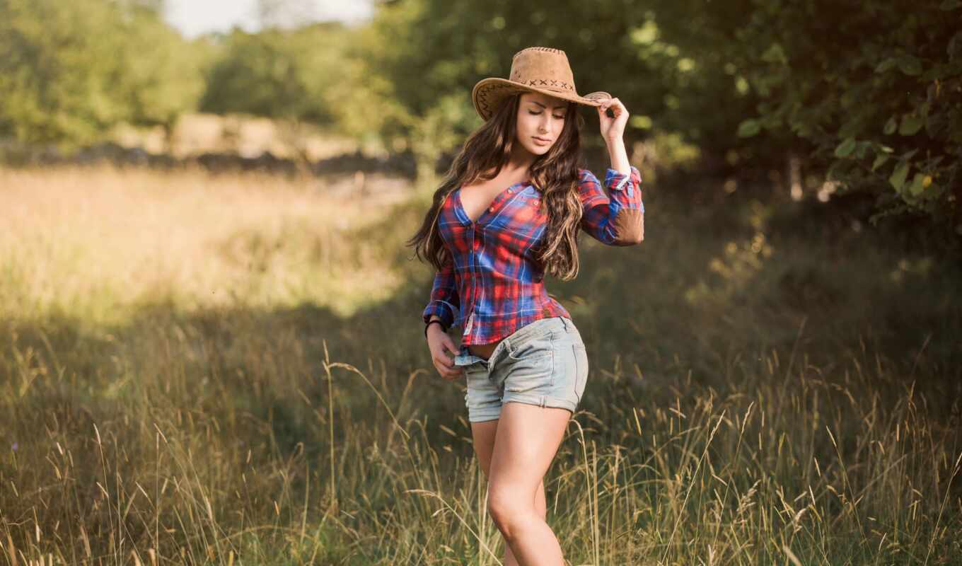 шляпа, девушка, ковбой