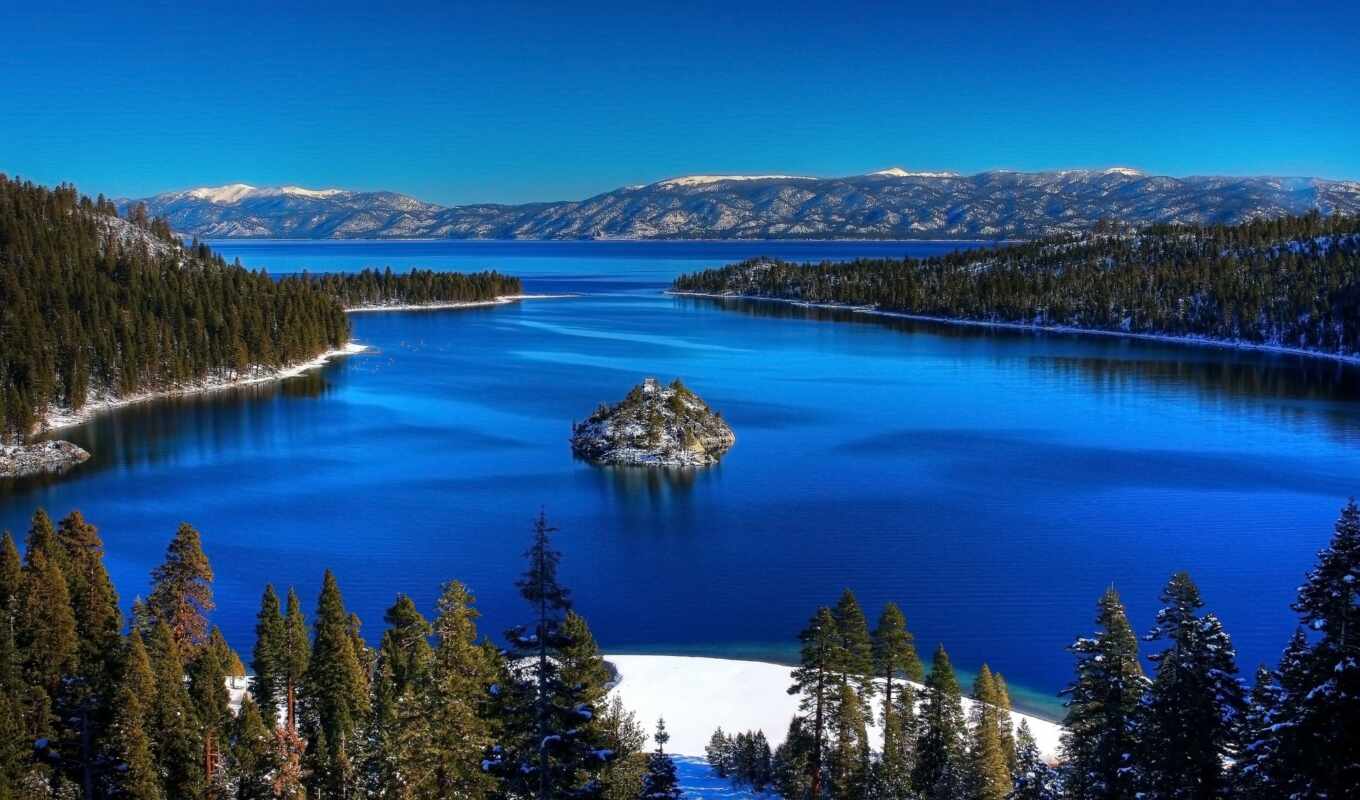 lake, winter, mountain, sea, still, island, park, bay, state, emerald