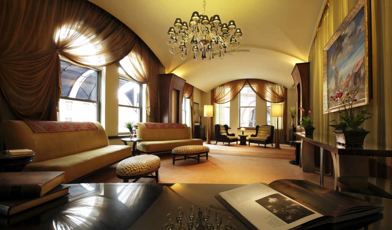 комната, стиль, design, интерьер, диваны, люстра, окна, шторы