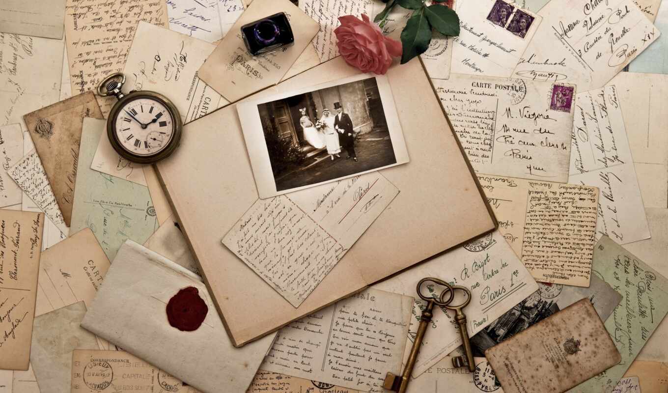 photo, book, vintage, post, cover, old, key, letter, postcard, envelope