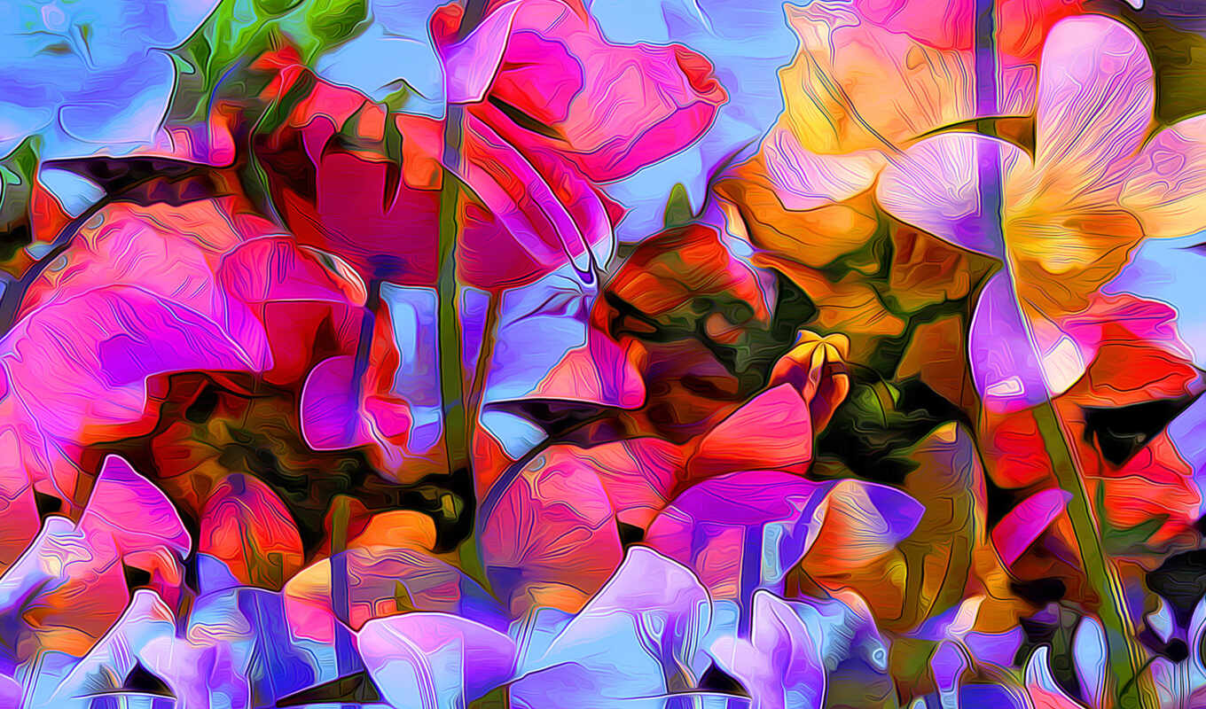 nature, flowers, vector, drawing, abstraction, rendering, plant, paints, petals